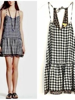 Princess Vera Wang Mini Dress L Black Gingham Floral Trim Indie Sleeze Coquette
